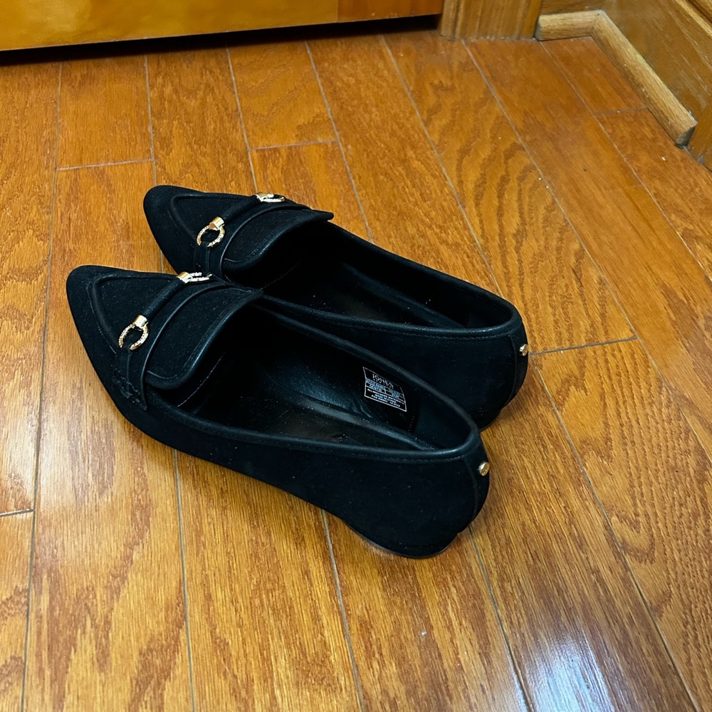 Jones New York Black Suede Loafers with gold details